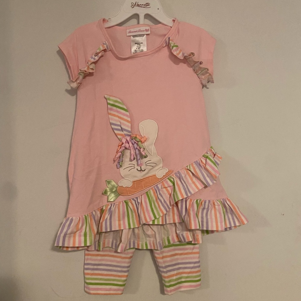 Bonnie Jean Pink Dress with Striped Accents